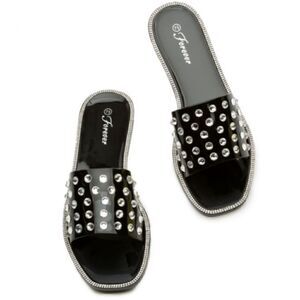 Jeweled Flat Jelly Sandals Black size 7